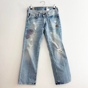 vintage abercrombie & fitch butterfly embroidered distressed y2k low rise denim